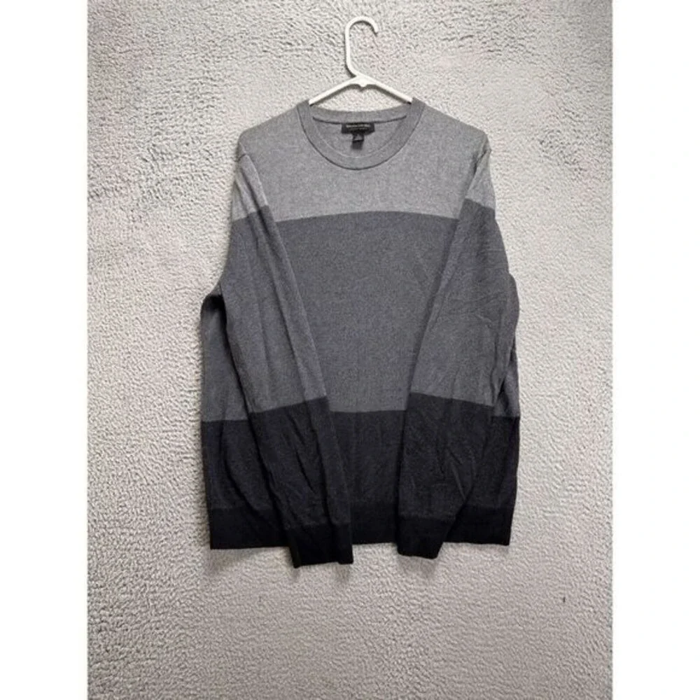 Banana Republic Sweater Mens Large Grey Colorblock Luxury Silk Cashmere Pullover
